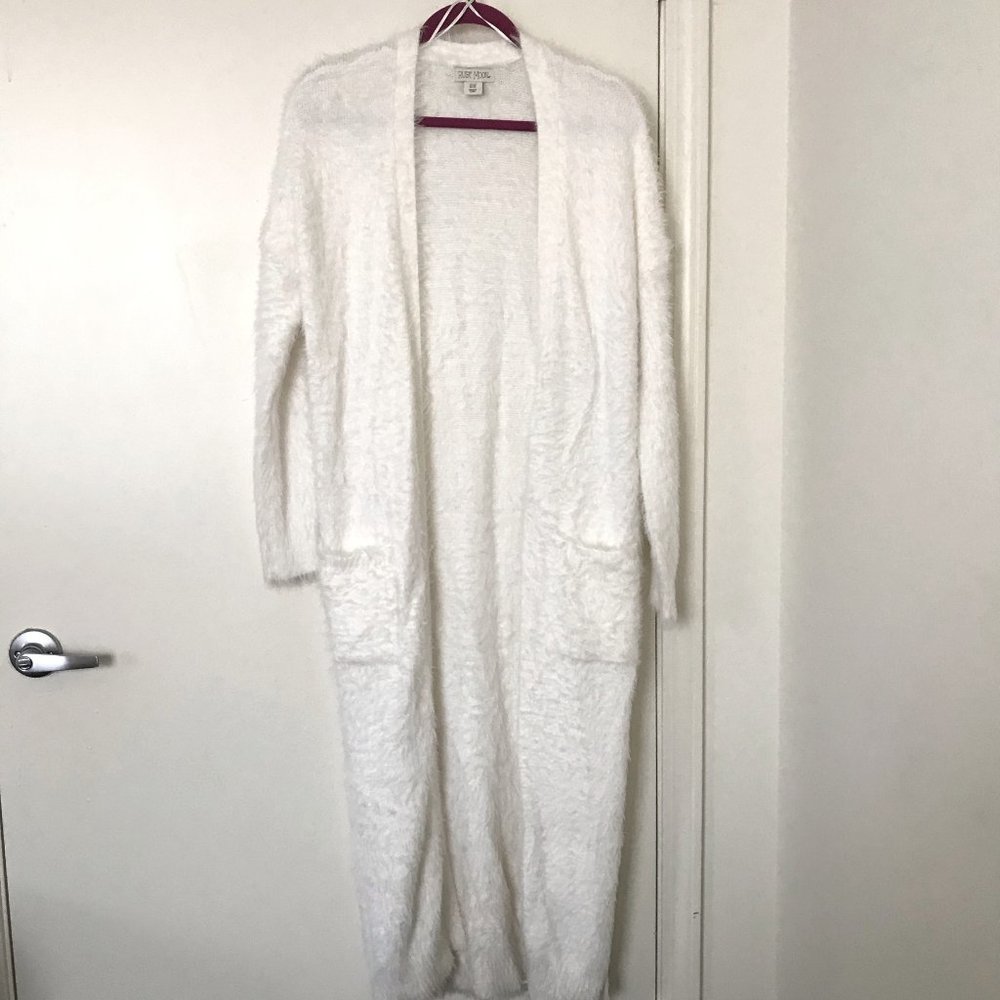 White RUBY MOON Fuzzy Long Ankle-Length Duster XS